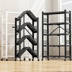 五層圍欄款加厚免安裝摺疊置物架 黑色/白色 兩色可選 秒收置物架 收納架