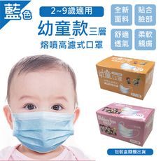 幼童款三層熔噴高濾式口罩(2~9歲適用)(50片/盒/包裝盒隨機出貨)藍色