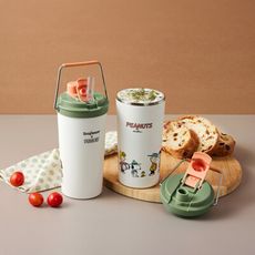 【美國康寧 SNAPWARE】SNOOPY露營趣鋅動輕瓷大容量不鏽鋼手提保溫杯800ml