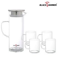 【義大利 Black Hammer 原廠】極簡耐熱玻璃水壺組(1200ml+240ml*4)