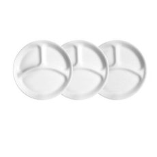 【美國康寧 Corelle】純白系列 10吋分隔餐盤三入組