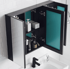 鏡子 浴室鏡 浴室櫃 100*68CM 浴室鏡櫃掛墻式衛生間鏡子帶置物架毛巾桿黑色梳妝鏡壁掛北歐鏡箱
