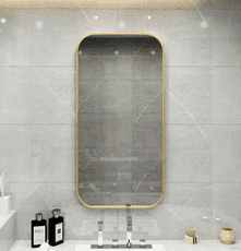 40*80cm 鏡子 壁掛鏡 全身鏡 浴室鏡 北歐掛鏡圓角長方形金色衛浴鏡全身鏡壁掛洗手臺衛生間鏡子