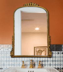 鏡子 浴室鏡 化妝鏡 裝飾鏡 壁掛鏡 法式復古輕奢拱形歐式衛浴室鏡掛鏡子衛生間梳妝化妝鏡雕花裝飾鏡