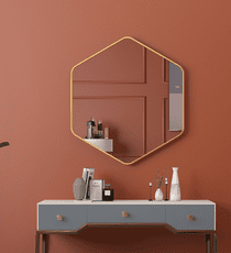 50cm 鏡子 六邊鏡 化妝鏡 浴室鏡 防水鏡子 六邊形拉絲黑框金框化妝玻璃鏡子異形防爆現代浴室鏡子
