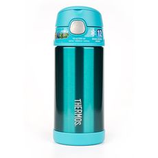 【美國膳魔師THERMOS】藍綠色不鏽鋼吸管水壺355ML