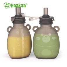 haakaa矽膠小熊飲水袋170ml-2入(可裝飲料/果泥/嬰兒食品)