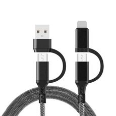 四合一(UCA121)漁網編織傳輸線充電線USB+Type-C+Lightning快充線 60W數據