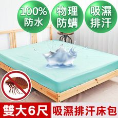 【米夢家居】台灣製造-吸濕排汗網眼防塵螨/防水保潔墊床包(水綠)-6尺