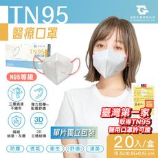 浤溢TN95醫用口罩~超透氣 (一盒20片入/單片包裝) N95等級 適用航空機務人員/醫護人員