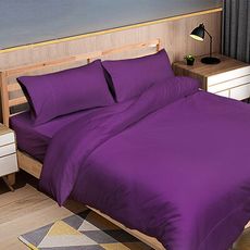 【FITNESS】純棉素雅雙人床包枕套組(內束高35公分)(深紫色)-台灣生產製造