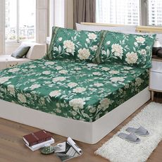 【FITNESS】精梳棉雙人床包枕套三件組-花語情嵐(綠)