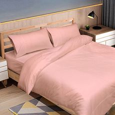 【FITNESS】純棉素雅雙人加大床包枕套組(內束高35公分)(粉桔色)-台灣生產製造