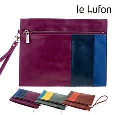 le Lufon 油蠟皮鮮明拼色感參拉鏈方形實用手拿包-手機包/零錢包/證件包