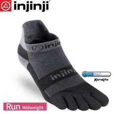 INJINJI 美國 RUN避震吸排五趾隱形襪《黑/灰》4095/五指襪/專業排汗襪/登山健行襪/休