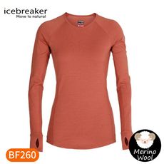 Icebreaker 女 ZONE 網眼透氣保暖長袖上衣 BF260《柚橘》104477/內層衣/薄
