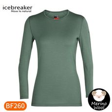 Icebreaker 女Tech 圓領長袖上衣BF260《鼠尾草綠》104387/內層衣/薄長袖