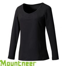 Mountneer 山林 女款 V領紅外線彈性保暖衣《黑》遠紅外線/貼身保暖/長袖內搭/12K76