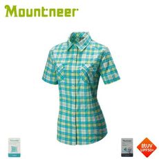 Mountneer 山林 女 彈性抗UV格子襯衫《湖水綠》31B02/短袖襯衫/防曬短袖/抗UV/戶