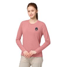 Wildland 荒野 女 雙色印花圓領長袖機能衣《野玫瑰粉》0B31609/排汗衣/戶外運動機能上