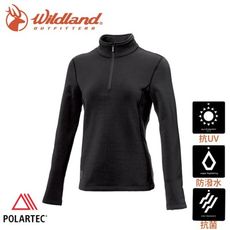 Wildland 荒野 女 Polartec PSP彈性功能衣《黑》P2603/半領襟/運動衣/休閒