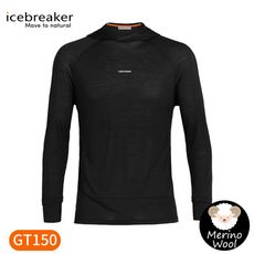 Icebreaker 男 Cool-Lite圓領連帽長袖上衣GT150《黑》IB0A56EU/排汗衣
