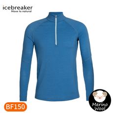 Icebreaker 男 ZONE 網眼透氣半開襟長袖上衣BF150《蔚藍》IB104348/排汗衣