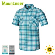 Mountneer 山林 男 彈性抗UV格子襯衫《海洋綠》31B01/短袖襯衫/防曬襯衫