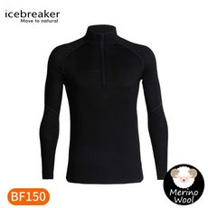 Icebreaker 男 ZONE 網眼透氣半開襟長袖上衣BF150《黑》IB104348/排汗衣/