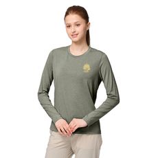 Wildland 荒野 女 雙色印花圓領長袖機能衣《石板綠》0B31609/排汗衣/戶外運動機能上衣
