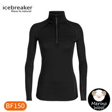 Icebreaker 女 ZONE 網眼透氣半開襟長袖上衣BF150《黑》IB104332/保暖長袖