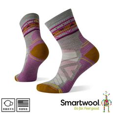 SmartWool 美國 女 機能戶外全輕量減震民族風印花中筒襪《月光灰》SW001580/運動襪/