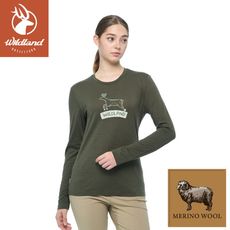 Wildland 荒野 女 100%美麗諾150印花長袖衣《鼠尾草綠》0B02601/薄長袖/保暖衣