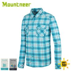 Mountneer 山林 男 彈性抗UV格子長袖襯衫《海洋綠》31B05/薄長袖/防曬襯衫