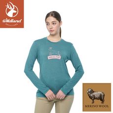 Wildland 荒野 女 100%美麗諾150印花長袖衣《莫蘭迪藍》0B02601/薄長袖/保暖衣