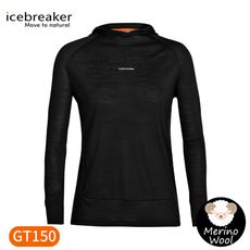 Icebreaker 女 Meteroal Cool-Lite連帽長袖上衣GT150《黑》IB0A5