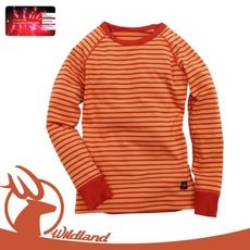 Wildland 荒野 童 遠紅外線彈性條紋衣《橘紅》0A12683/休閒衫/條紋/彈性/保暖衣