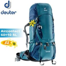 Deuter 德國 女款 Aircontact 60+10 SL 拔熱式透氣背包《湖綠/藍》3320