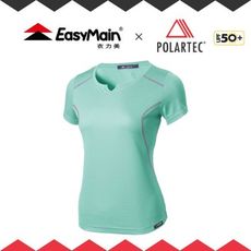 EasyMain 衣力美 女 抗UV排汗短袖T恤/L《淺綠》TE18018-4100/抗UV/Pol