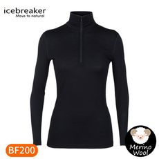 Icebreaker 女 Oasis 半開襟長袖上衣BF200《黑》104380/內層衣/衛生衣/內
