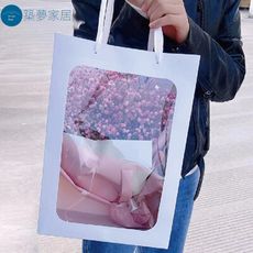 【時尚開窗手袋‧台灣現貨】-小號-花束提袋 紙袋 透明提袋 花束提袋 透明手提袋 牛皮紙袋