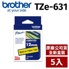 Brother TZe-631 原廠護貝標籤帶 12mm 黃底黑字【5包入】