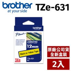 Brother TZe-631 原廠護貝標籤帶 12mm 黃底黑字【2入】