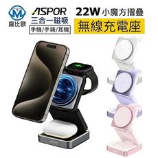 ASPOR 22W 小魔方 磁吸折疊無線充電器 W90 充電座 充電盤 適用 手機 手錶 耳機