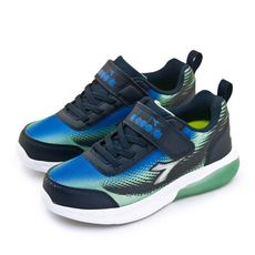 diadora 迪亞多那 19cm-23cm 輕量寬楦緩震電燈慢跑鞋 藍綠 11090 中童