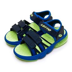 lotto戶外運動織帶氣墊涼鞋 時尚童趣系列 藍螢綠 3206 中童