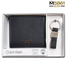 【CK】Calvin Klein 男皮夾 短夾 防刮皮+CK鑰匙圈套組 簡式卡夾 盒裝+提袋／深藍