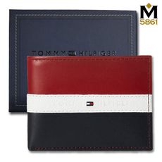 【Tommy Hilfiger】男皮夾 短夾 牛皮夾 三彩皮面設計+Logo 獨立卡夾 品牌盒裝