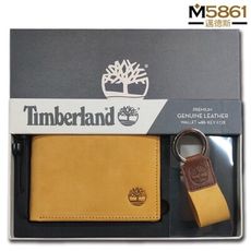 【Timberland】男皮夾 短夾 麂皮 牛皮夾 零錢袋+鑰匙圈套組 品牌盒裝+原廠提袋／黃駝色