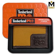 【Timberland】男皮夾 短夾 簡式悠遊卡夾 帆布PRO款 牛皮夾 品牌盒裝／黃褐色